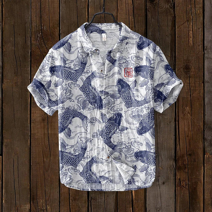 JUNO | FISH ART LINEN SHIRT