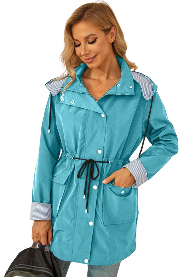 Mary - Water Resistant Hooded Striped Windbreaker Rain Jacket